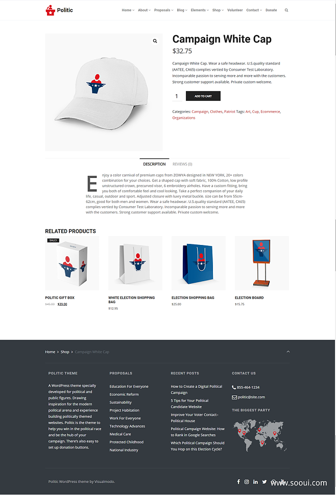 政治主題WordPress單產(chǎn)品頁UI設(shè)計解析 功能、美學(xué)與合規(guī)性的融合